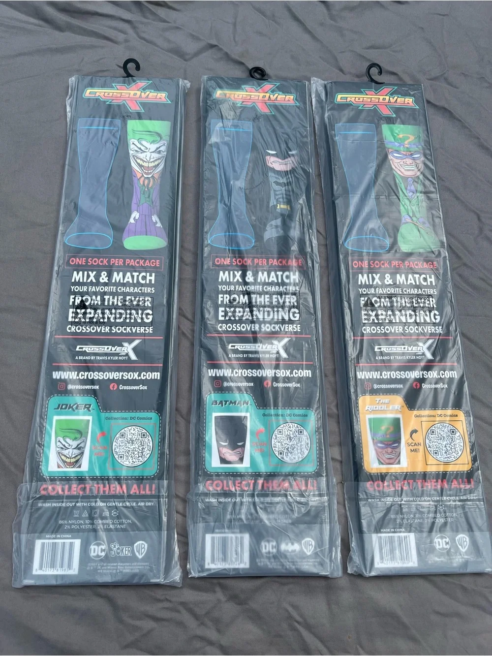 Crossover X  DC Character Socks - Joker, Batman & Riddler Designs (Pack)